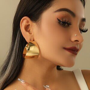 Gold Tone Geometric Hoop Earrings | Wide Statement Design | Copper